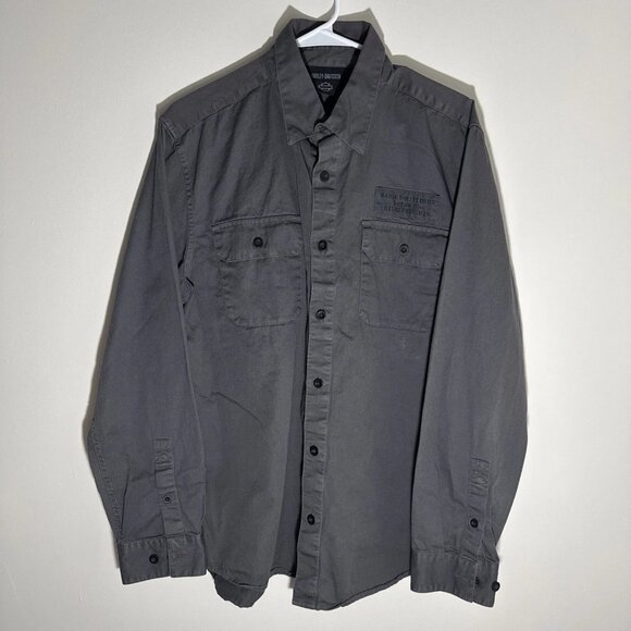 Harley Davidson Men's Steel Blue/Gray Stencil Long Sleeved Shirt Milwaukee, WI L Harley Davidson Men's Steel Blue/Gray Stencil Long Sleeved Shirt Milwaukee, WI L